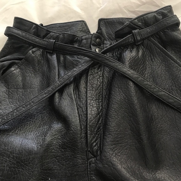 BLACK NATURAL GRAIN COWHIDE LEATHER PANTS - Picture 3 of 12